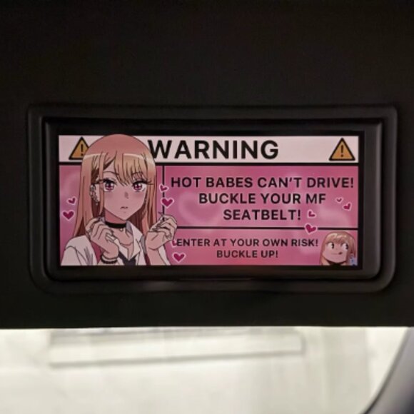 Anime Pink Warning Car Sticker Interior Decoration Decal Sticker - Picture 1 of 5
